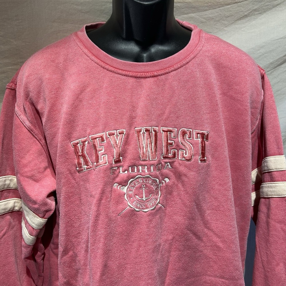 US Vintage Key West Florida Mens 2XL Pink Crewneck Sweatshirt Nautical Coastal
